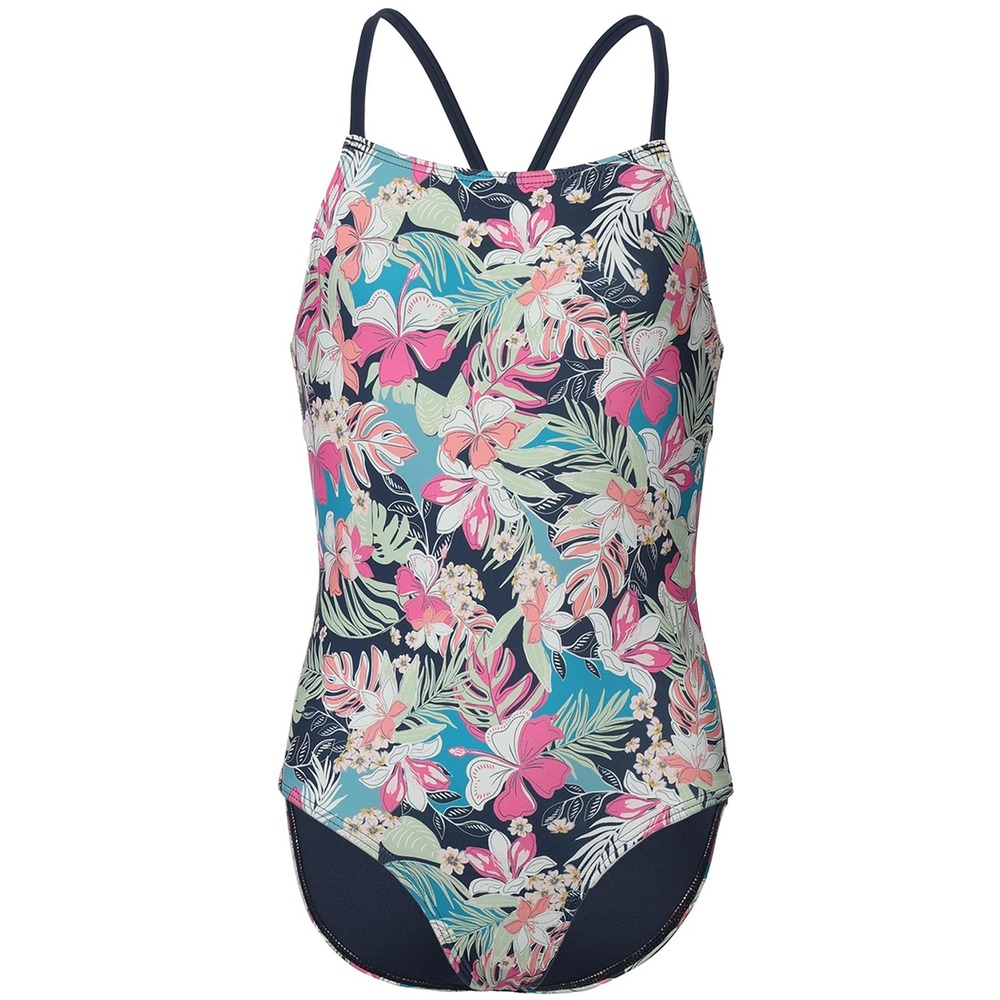 NWT Roxy Girls One Piece Swimsuit UPF 50+ Floral Indigo Size 14